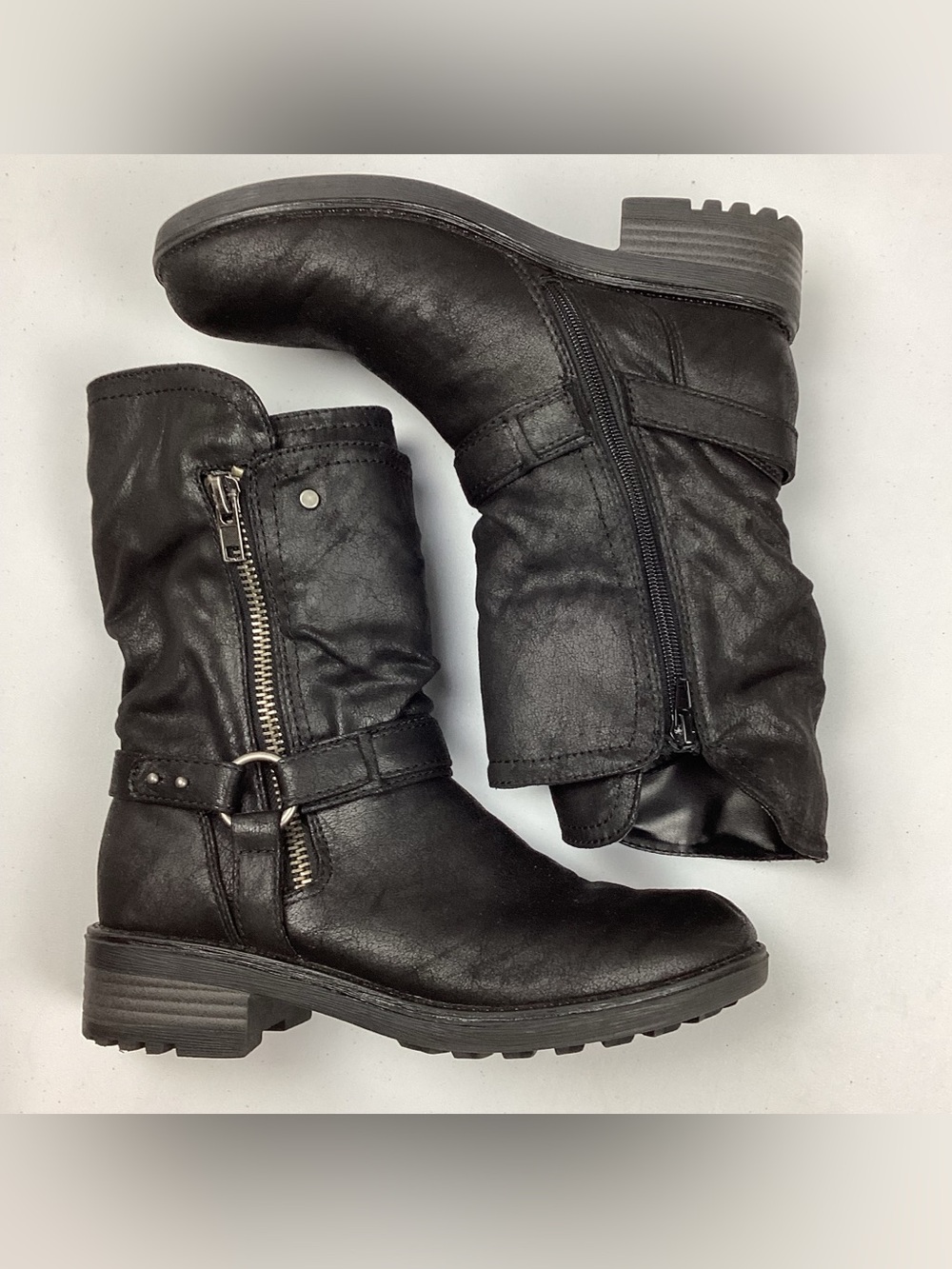 Carlos By Carlos Santana Seth Black Faux Leather Moto Boots Women’s Size 8.5